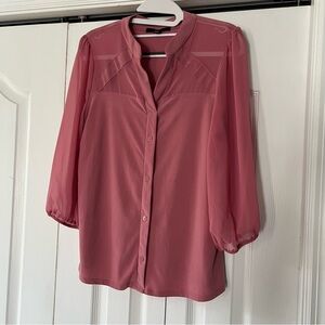 Atelier 29 Pink Button-Up Blouse Sheer Sleeve and Neckline Size Medium